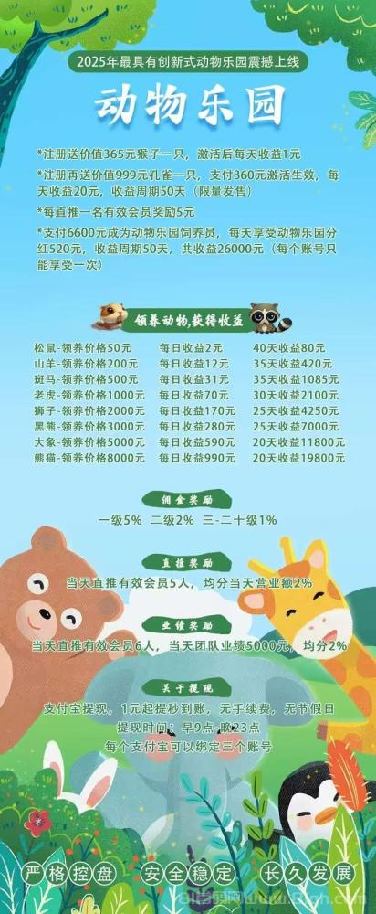 动物乐园首码上线，第二天50元，松鼠日返3元秒提通道开放
