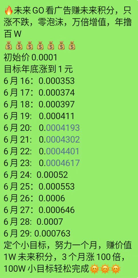 未来go，3毛一个广告，每天保底6米，零撸不养机！