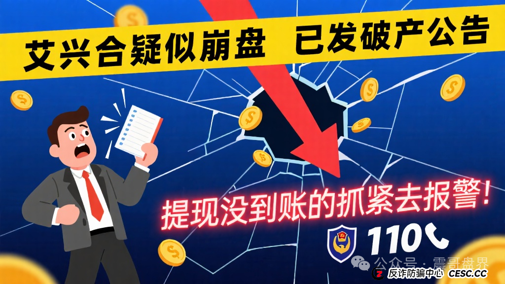 艾兴合疑似崩盘，已发破产公告，提现没到账的抓紧去报警！
